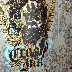 Like New designer hoodie CROOKED INK    grey lge thick cotton exc condition